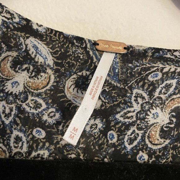 Free People Women M Black Paisley Boho Long Sleeve Smocked Lolita Peasant Top - Picture 7 of 10